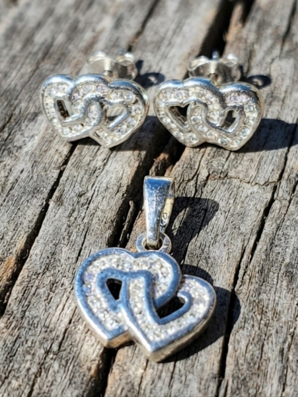 Sterling Silver CZ HEART pendant / Earrings SET